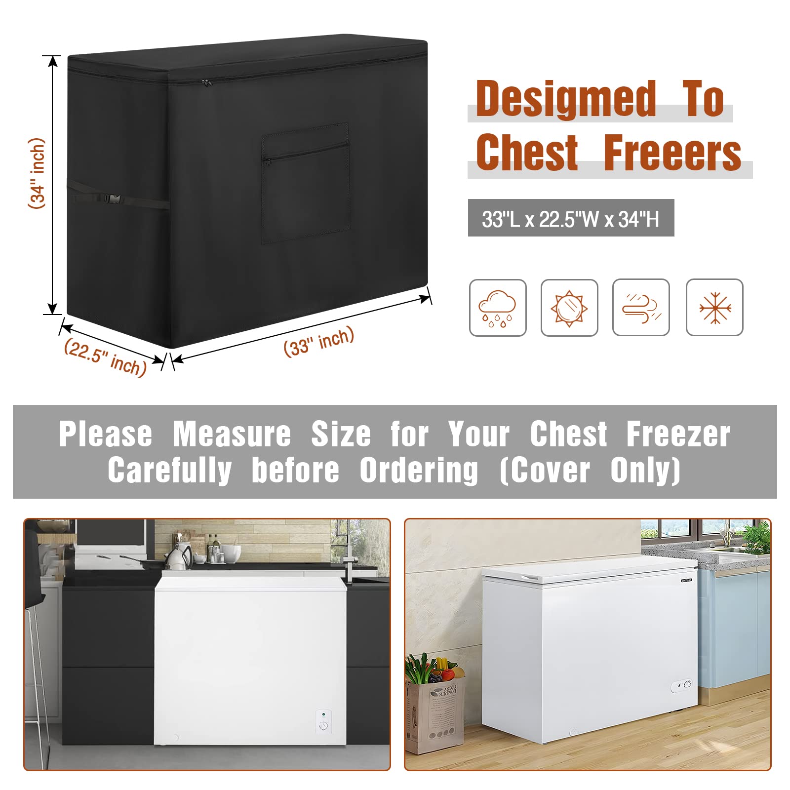 Upright Freezers Cover,Waterproof Outdoor Fridge Cover with Double Zipper for Outdoor 7.6-10.1 Cubic Feet Compact Stand Up Freezer Covers (30 W x