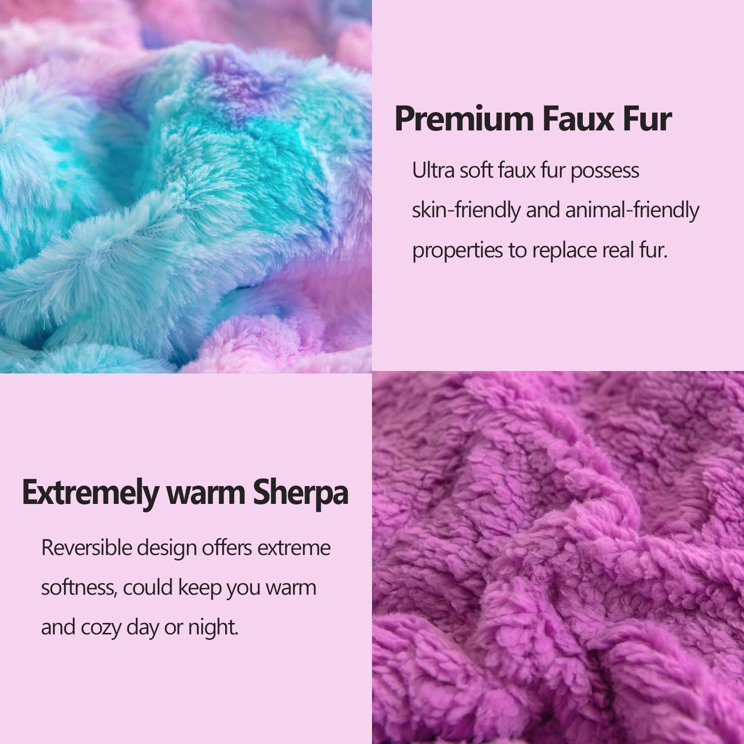 NEWCOSPLAY Super Soft Faux Fur Throw Blanket for Couch Purple Rainbow Sherpa Fuzzy Plush Warm Blanket for Sofa Bed (Purple Rainbow, Throw(50"x60")) - Image 6