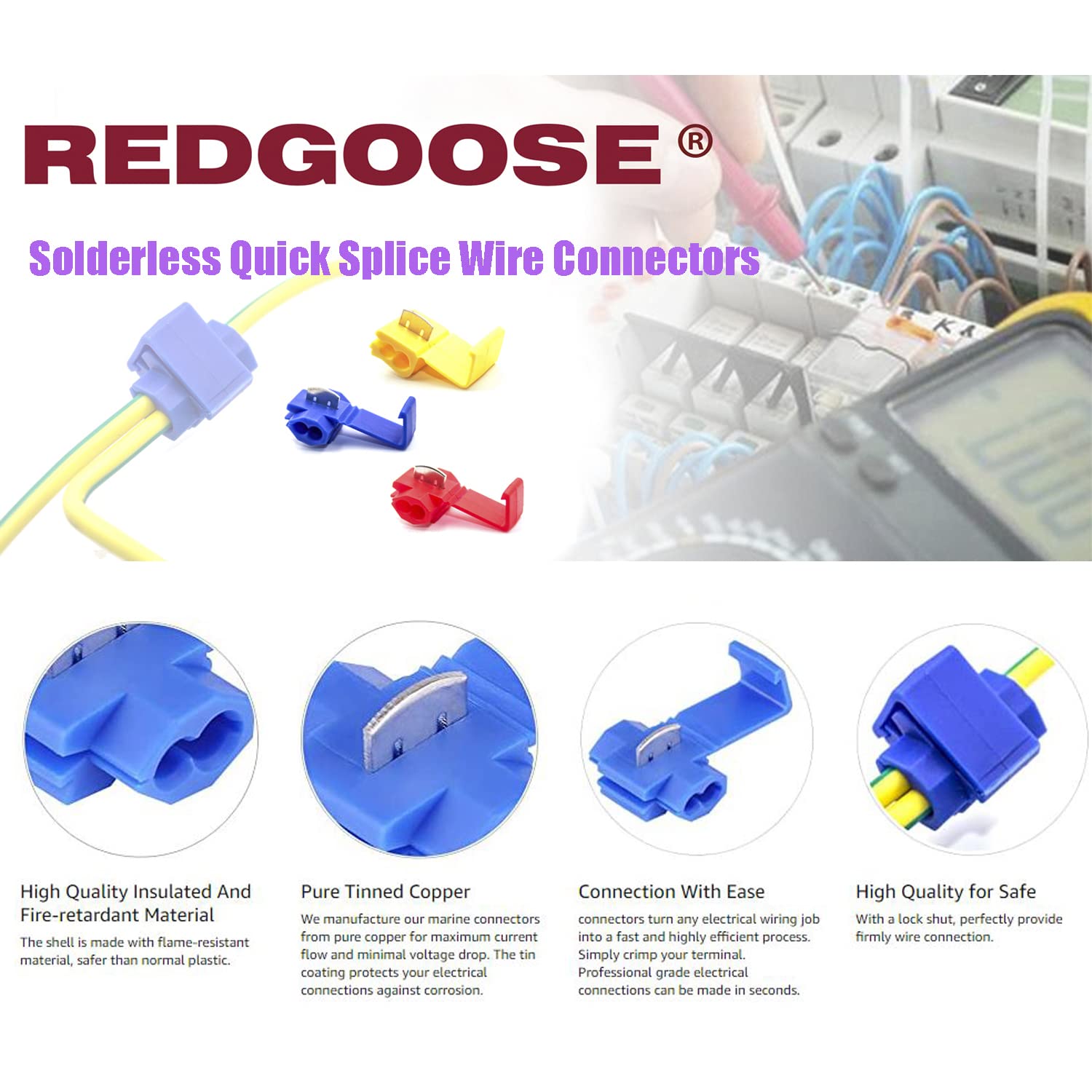 REDGOOSE 100PCS Solderless Quick Splice Wire Connectors, 12-10 AWG Scotch Lock Snap Electrical Wire Connector(Yellow)