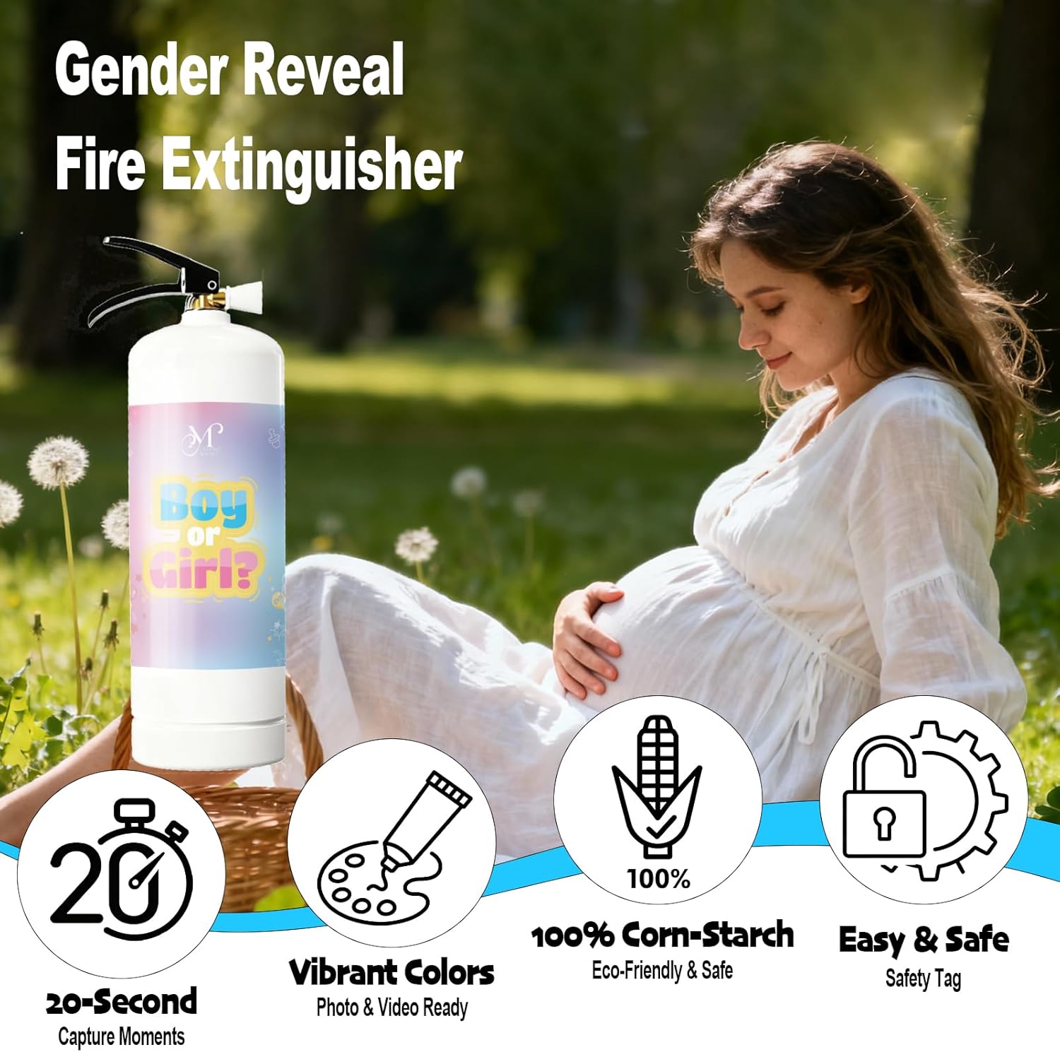 Gender Reveal Fire Extinguisher – Blue Powder Blaster for Baby Boy, Large Gender Reveal Cannon Shoots 20+ ft, Blue Smoke Party Decorations, Supplies
