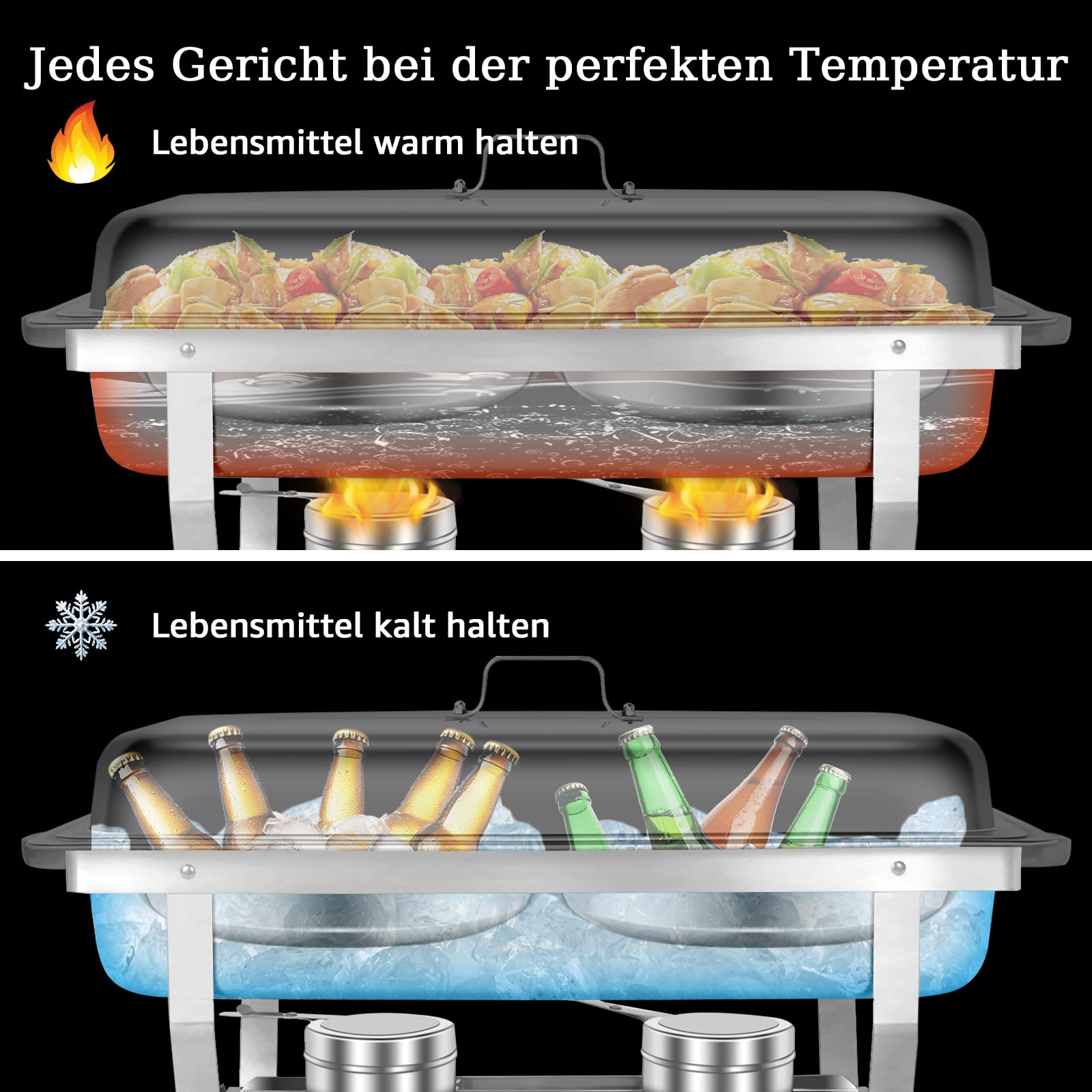 Chafing Dish Profi Set Toulouse, Edelstahl Warmhaltebehälter, Speisewärmer, Rechaud, Chafing Dishes für Catering, Buffet und Party (2 Packung 1/2 GN)
