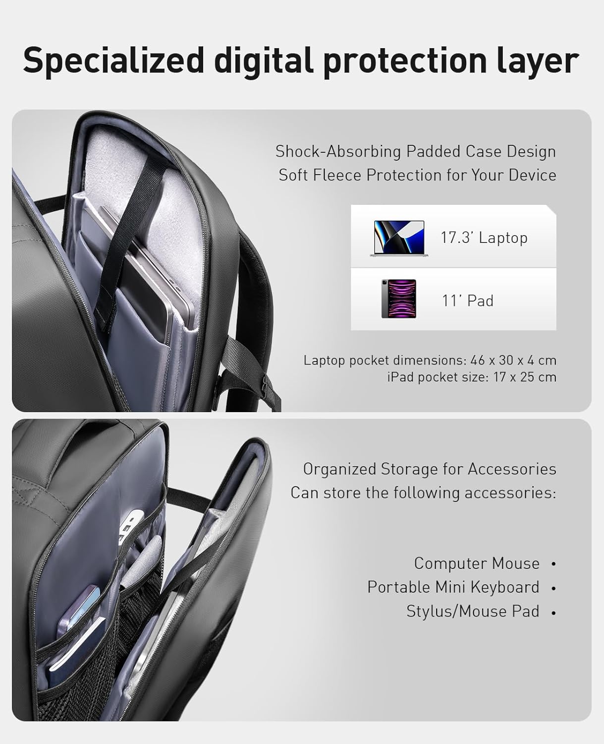 MS MARK RYDEN Expandable Travel Backpack 42L, TSA-Approved Anti-Theft Backpack with USB Charging Port, Business Laptop Backpack for Men Fits 17-inch Laptop, Water-Resistant Carry-on Luggage