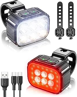Bike Light, High Lumens Super Bright Bicycle Light, 6+4 Modes USB Rechargeable Bike Headlight & Tail Light Set, Waterproof Safety Bike Front & Rear Light for Road, Mountain, Night Riding