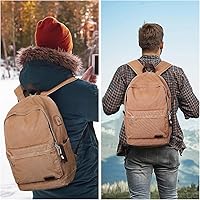 Vista 5 de Muzze Canvas Backpack for Women and Men, Lightweight Classic Laptop Backpack with USB Charging Port for School, Travel and Daily Use, Khaki Caqui