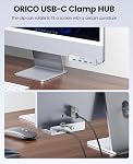 ORICO USB Hub 3.0, Serrure USB Hub avec port d'alimentation supplémentaire, aluminium 4-Port USB Adaptateur avec 3 USB-A Ports de données, USB-C Port pour moniteurs, bureaux (argent)
