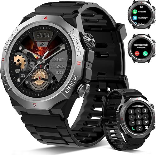 Relojes inteligentes militares para hombres (respuestahacer llamadas), reloj de fitness HD de 1.39 pulgadas, monitor de sueño de frecuencia cardíaca