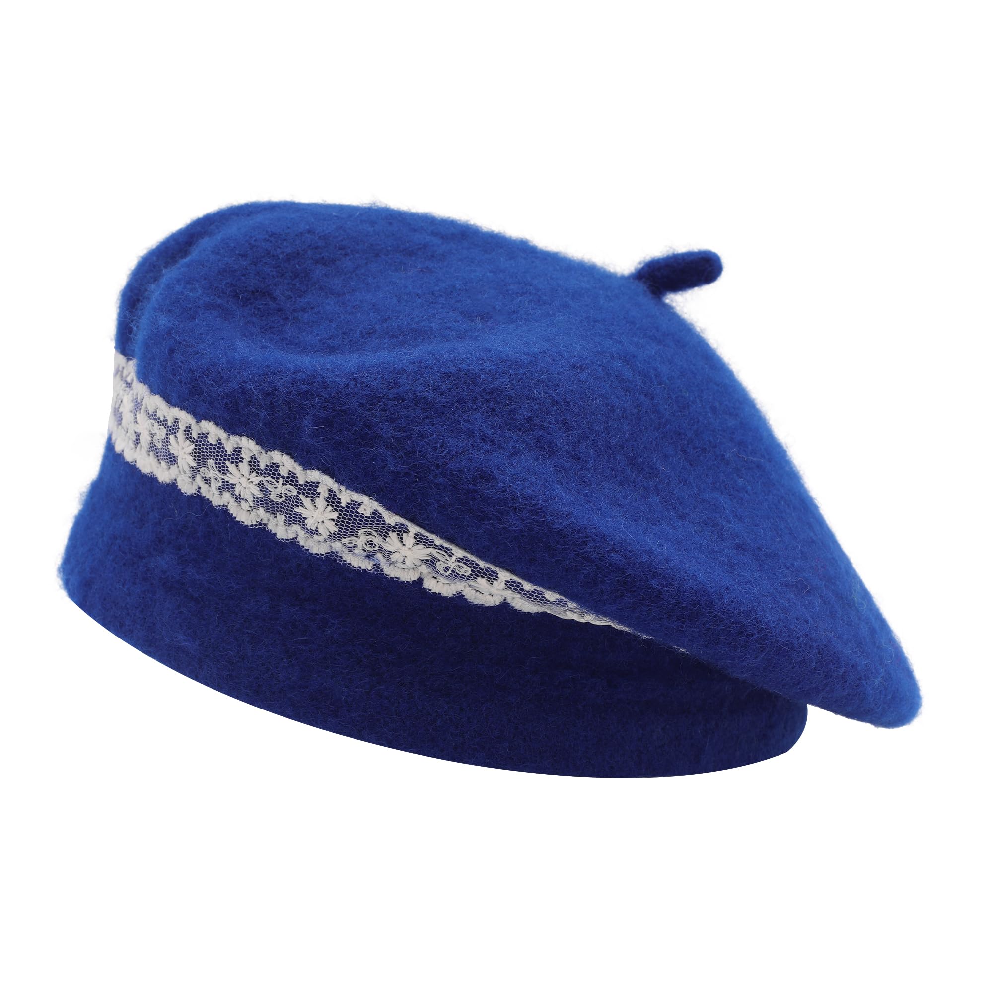 ZLYC Wool Kids Beret Hat Girls Solid Color Artist French Beret Cap(Lace Royal Blue),One Size