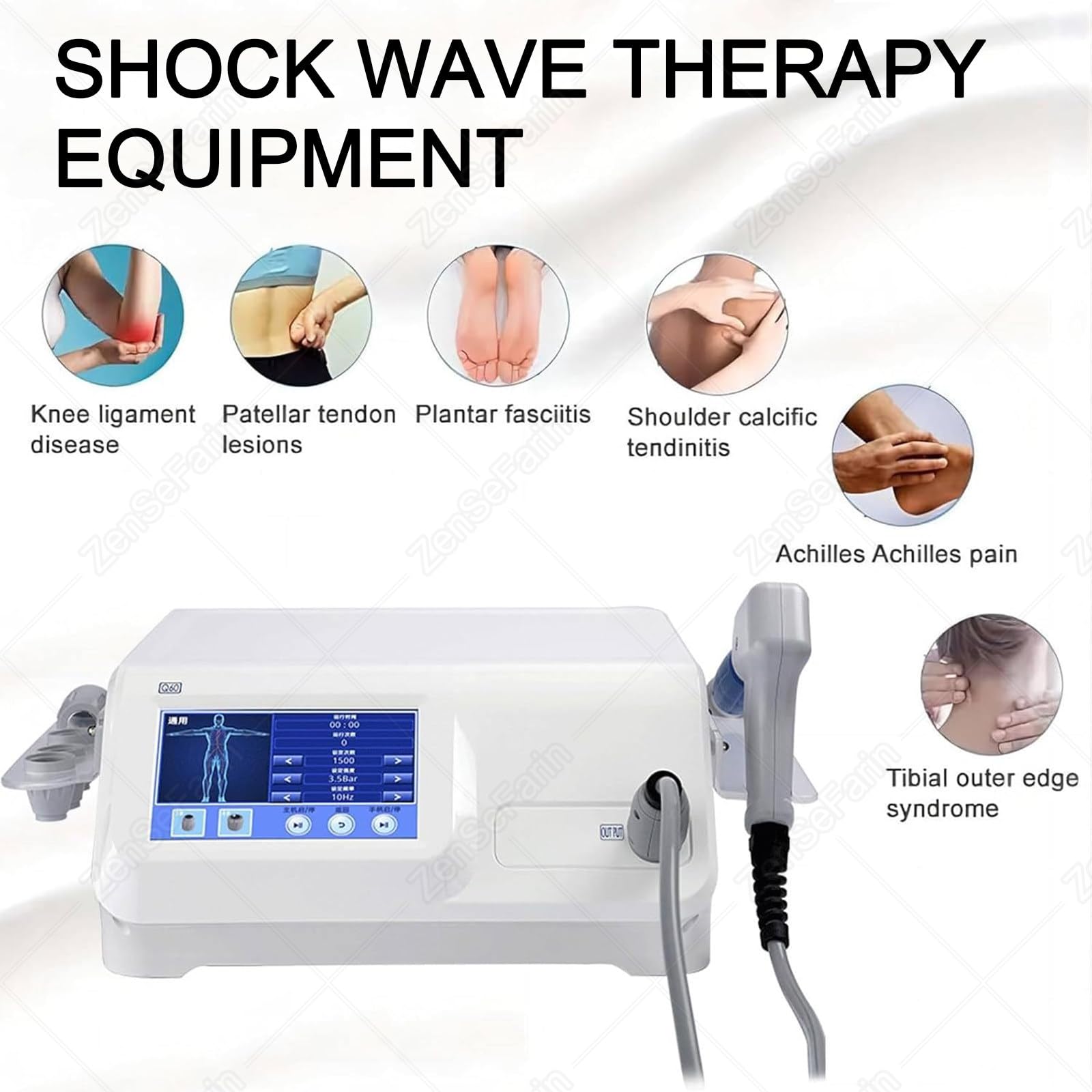 Máquina De Terapia Ondas Choque,Instrumento De Fisioterapia,Ed Ajustable De Energía Masajeadores Eléctricos para Aliviar El Dolor,12 Modos,con 5 Cabezales De Masaje Y Pantalla HD