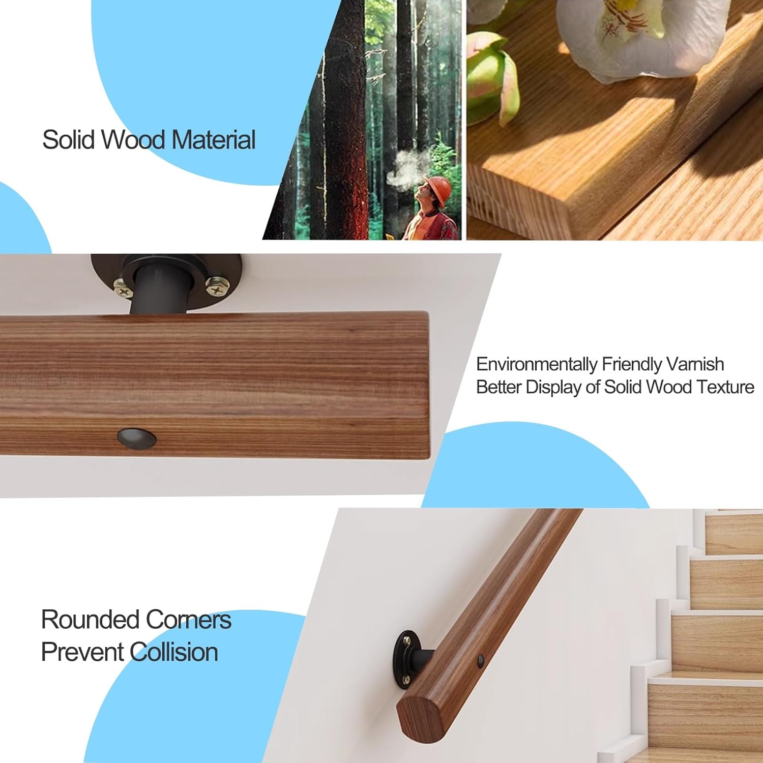 階段手すり、無垢室内用 安全支え棒 廊下用 サポートバー、屋内用 滑り止めハンドル(150cm)