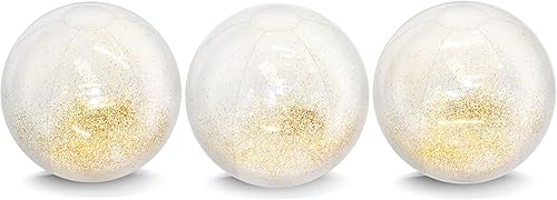 Vista 7 de Coconut Float Pelotas de playa inflables grandes de 27 pulgadas, perfectas para verano, fiestas de natación y juegos acuáticos Paquete de 3 purpurina