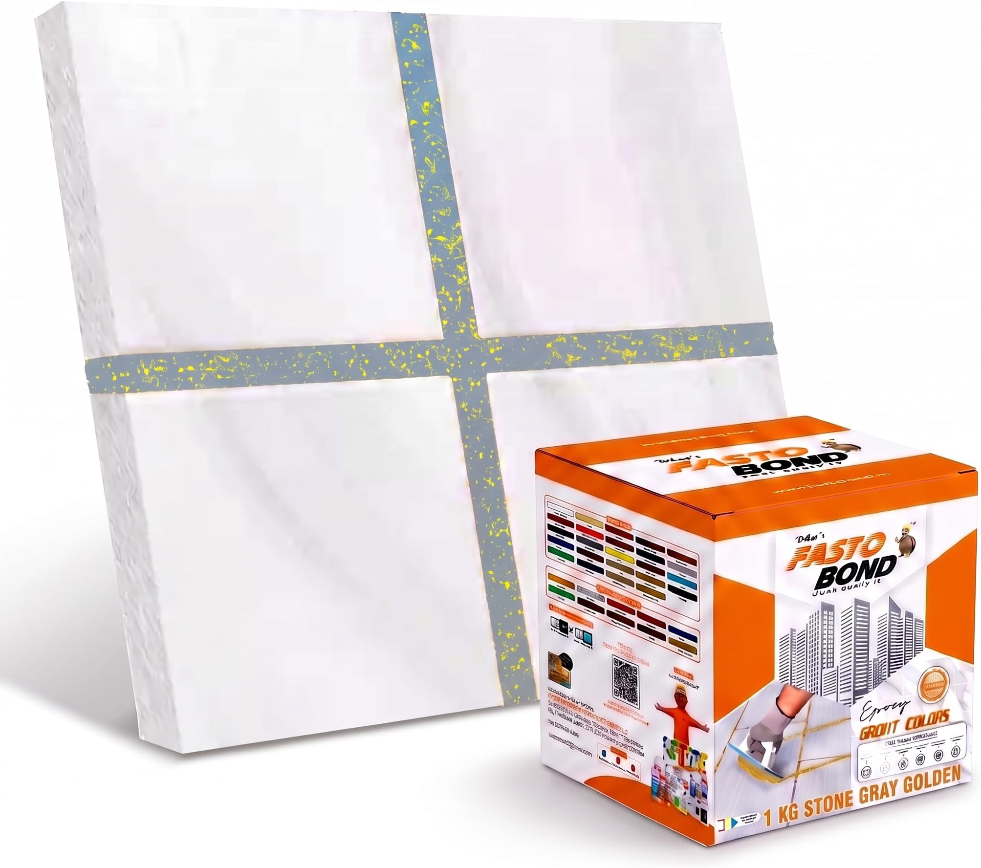 Resin Epoxy Grout - 1 Kg-3 Kg & 5 Kg - Goldan_ Glitter-Sparkle Colors Tile Grout_Fastobond | 3 Components Only | Premixed Glitter For Uniform Finish (1 Kg, Stone Gray Golden), 1 Bucket