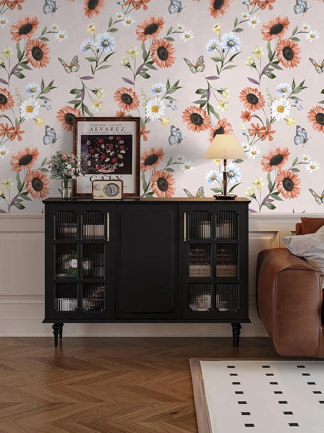 Floral Wallpaper Peel and Stcik Boho Contact Paper Self Adhesive Removable Wallpaper Butterfly Wallpaper for Bedroom Living Room Bathroom 17.7”x78.8”
