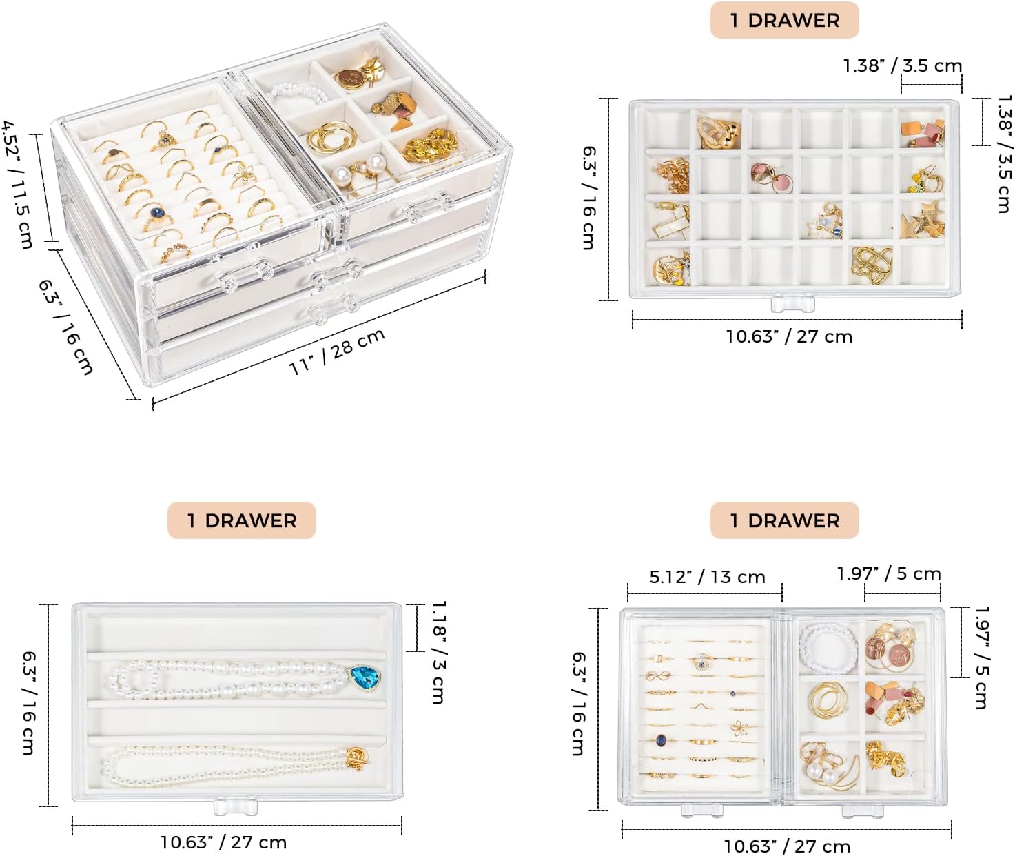 ProCase Jewelry Organizer Trays Bundle with Acrylic Jewelry Organizer Case