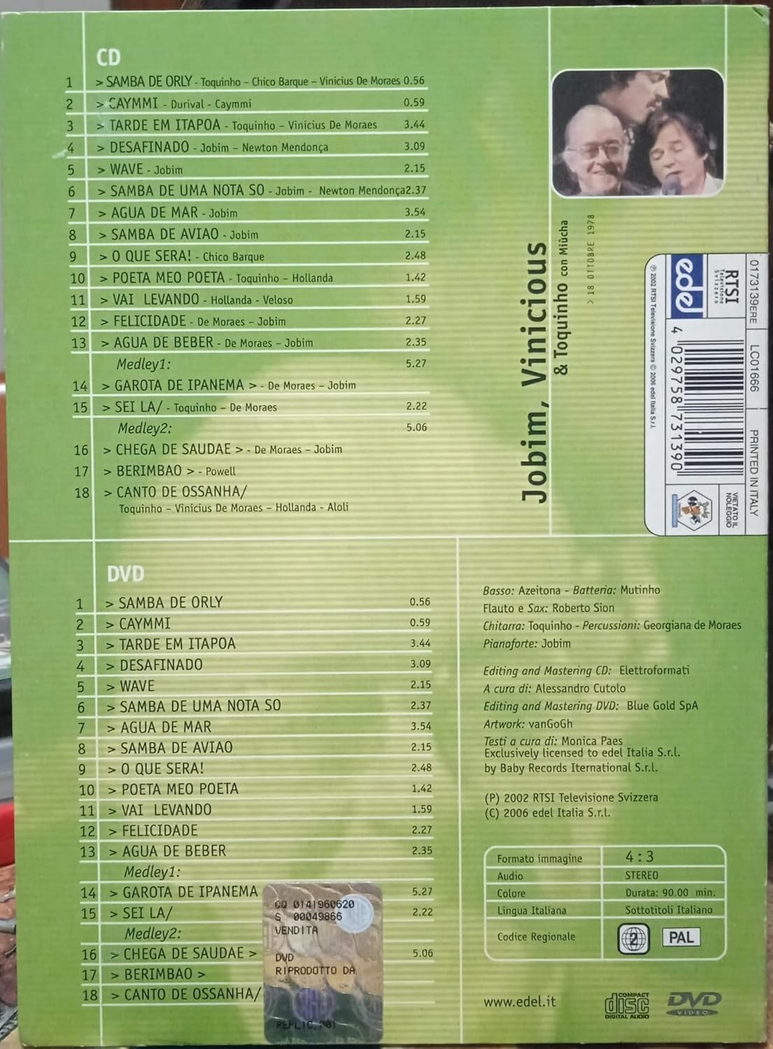 TeknoFilm - DVD + CD - JOBIM , VINICIUS & TOQUINHO CON MIUCHA - I CONCERTI LIVE RTSI (1978) - EDEL