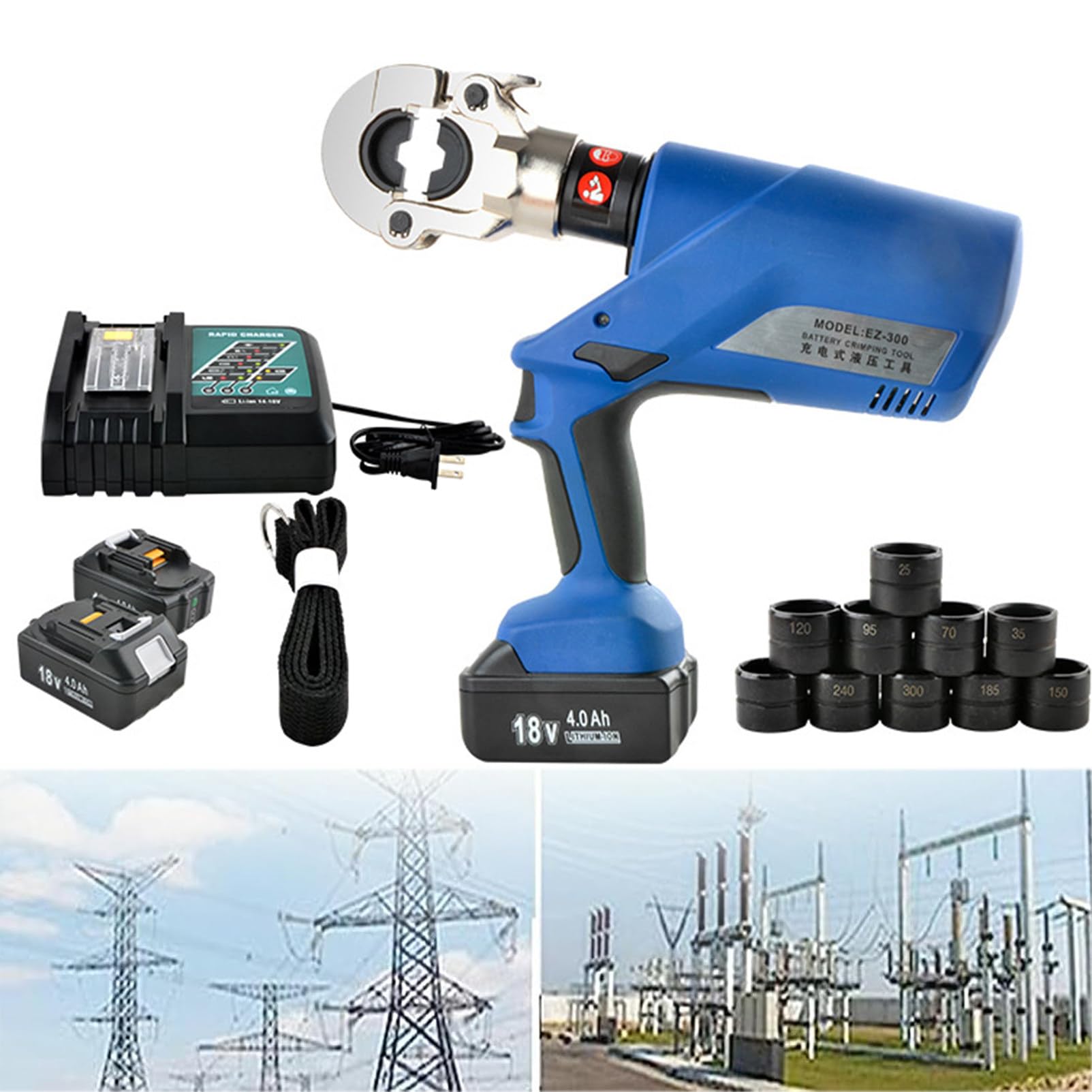 Pinza Crimpatrice Idraulica Elettrica Ricaricabile Pinza a Crimpare Ricaricabile Pinza a Crimpare per Cavi Alimentata Batteria Pinza a Crimpare,300