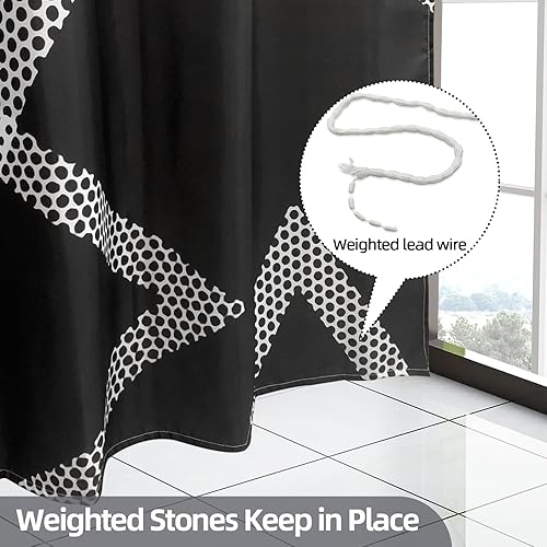 Miniatura 3 de Tomoasfu Cortina de ducha para baño, tela impermeable, cortina de baño con dobladillo pesado y 12 ganchos de metal inoxidables líneas punteadas