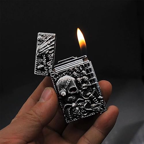 Miniatura 4 de KAIEOMGN Grabado de calavera genial, encendedor personalizado de metal para regalos para hombres, cumpleaños, exteriores, barbacoa (sin gas metano).