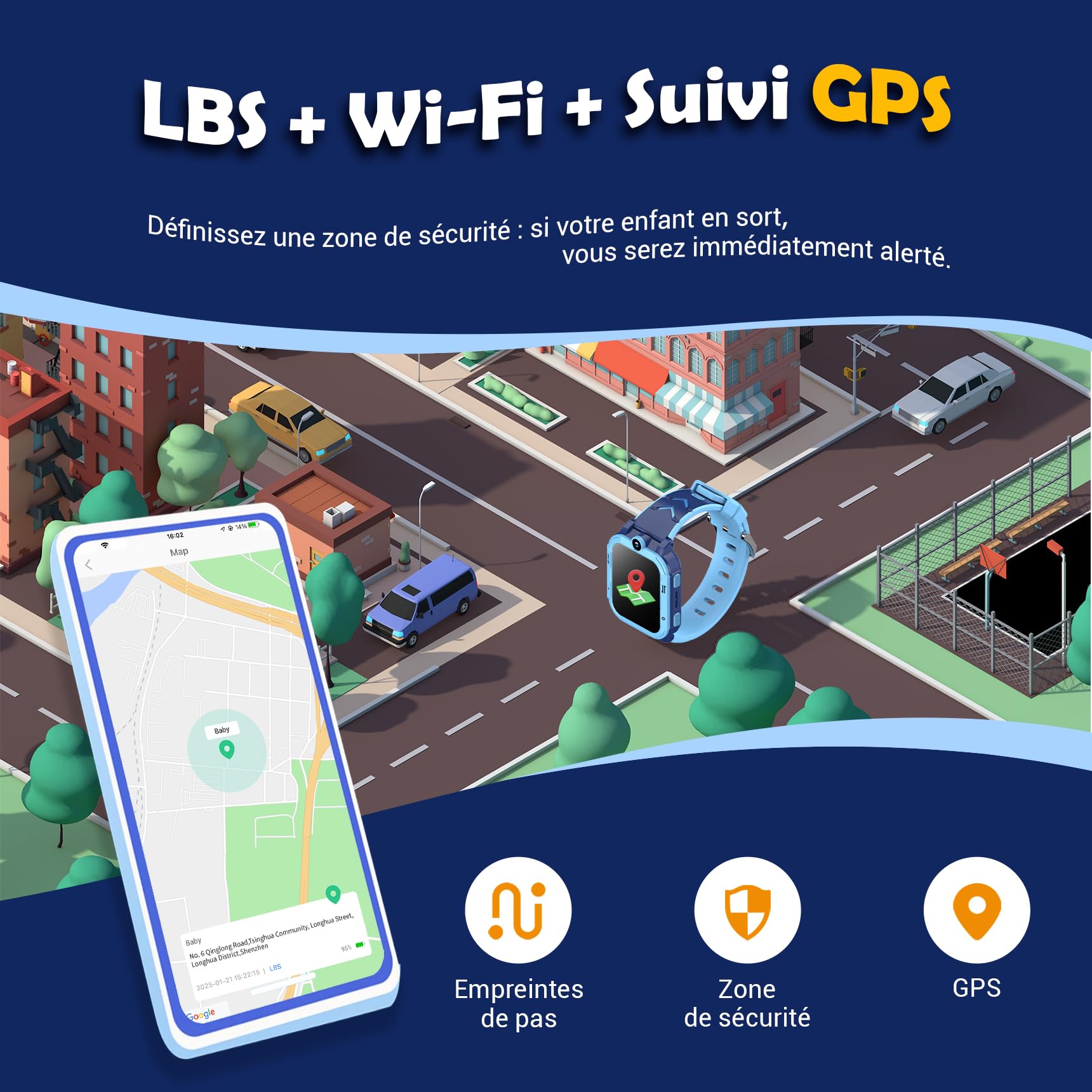 Blackview Montre Connectée Fille Garçon à 4G, GPS+LBS+WiFi, SOS, Caméra Frontale, Appels Vidéo, Podomètre, pour Filles et Garçon 5-16 Ans（Bleu）