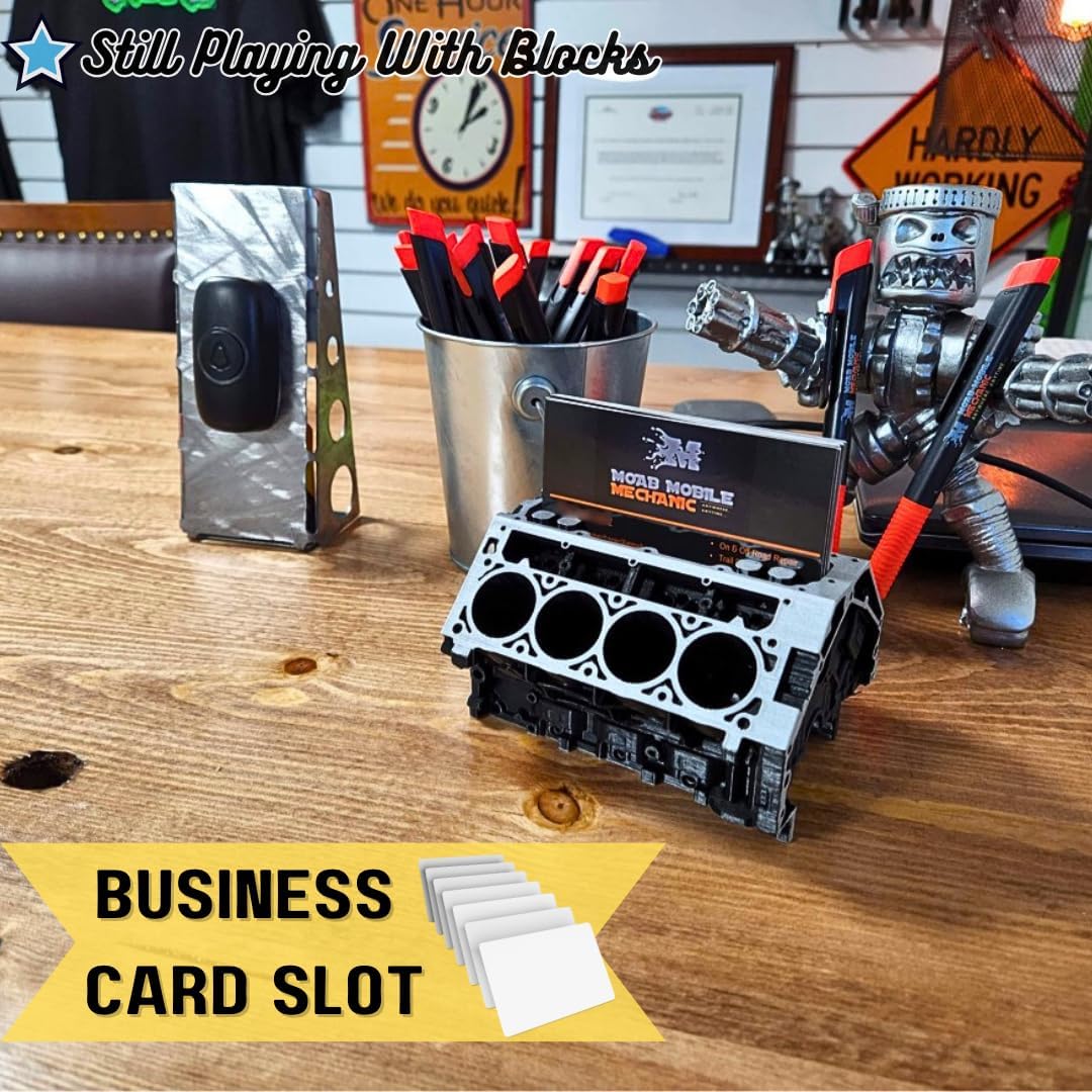 Sands3D Chevy LS Business Card Holder Desk, Office Desk Accessories For Men, Desk Decor Mechanic Gift, Car Accessories, Mini V8 Engine, V8 Engine Model Kit, Mechanic Accessorie