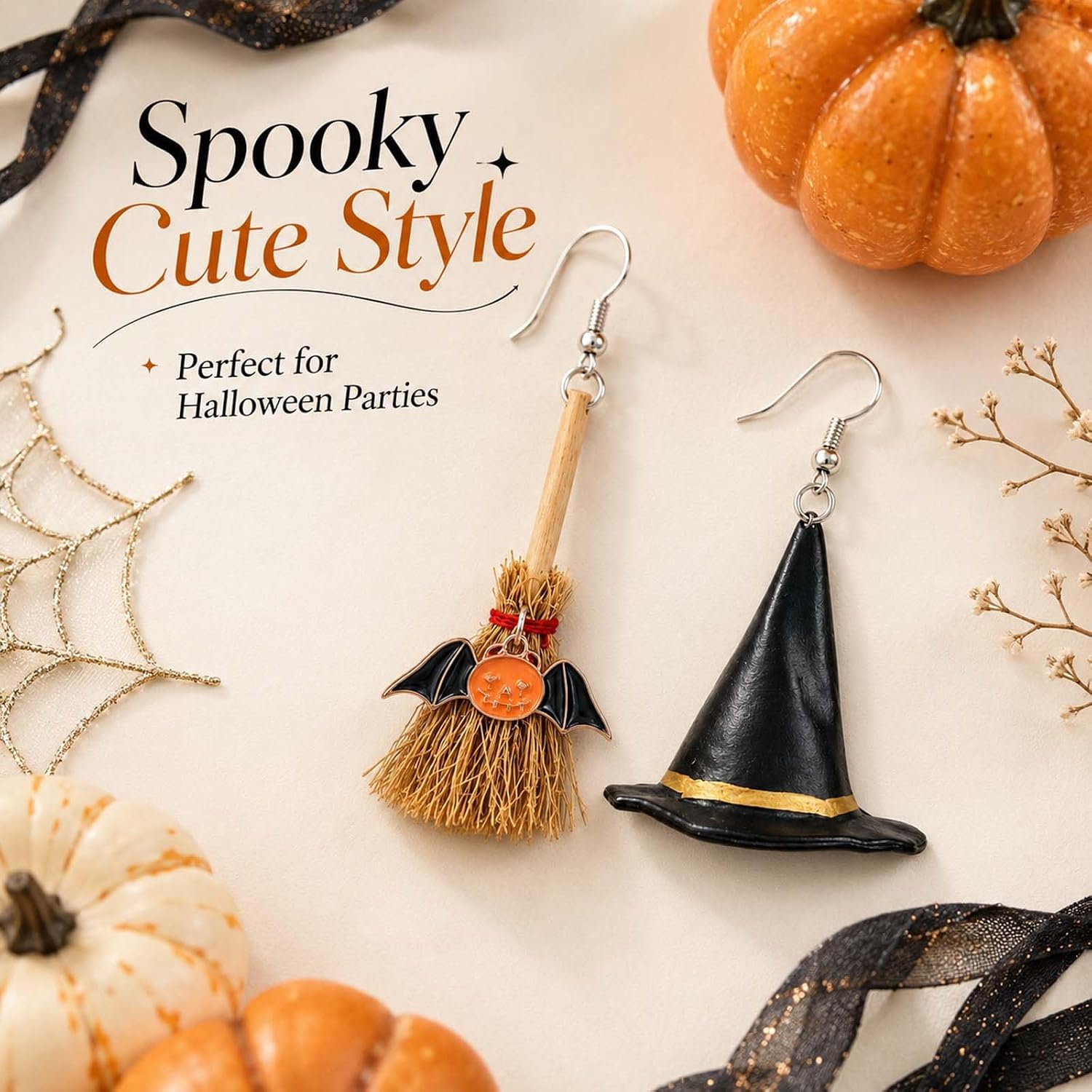 Halloween Witch Earrings for Women Witch Hat Broom Earrings image 4