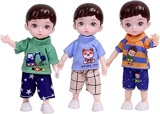 Beem Jun Boy Dolls Set, BJD Doll 6 Inches Male Doll with Different Clothes Ball Jointed Doll,Includes Gift Box and Greeting Card, Ideal Gift for Kids, 3-in-1 Set