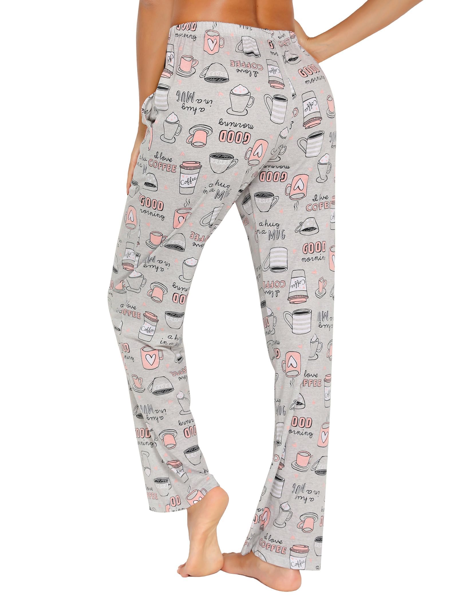ENJOYNIGHT Pantalones de pijama cómodos de algodón para mujer, con bolsillos y cordón