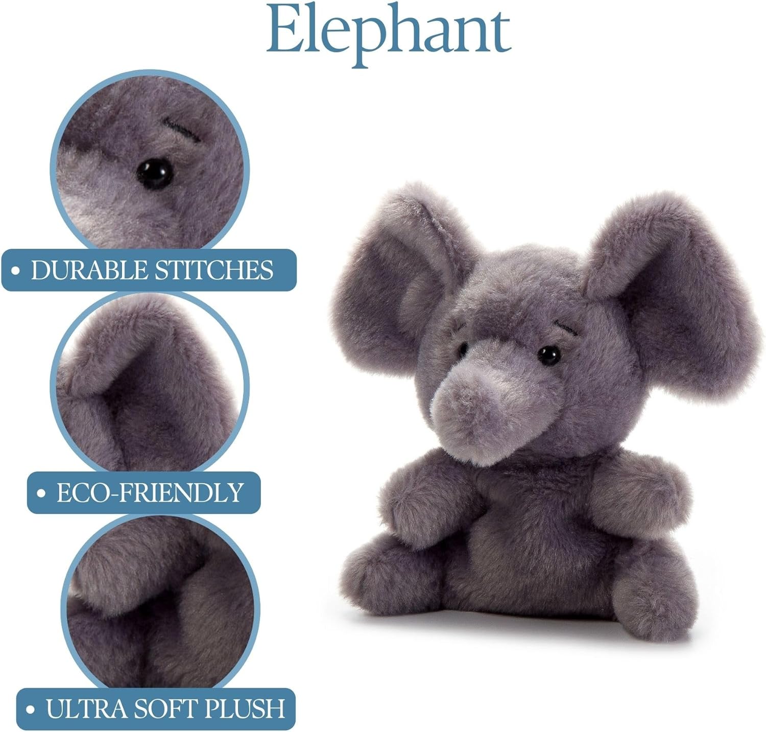 The Petting Zoo Elephant Stuffed Animal Plushie, Gifts for Kids, Nuggetz Wildlife Animals, Elephant Plush Toy 6 Inches