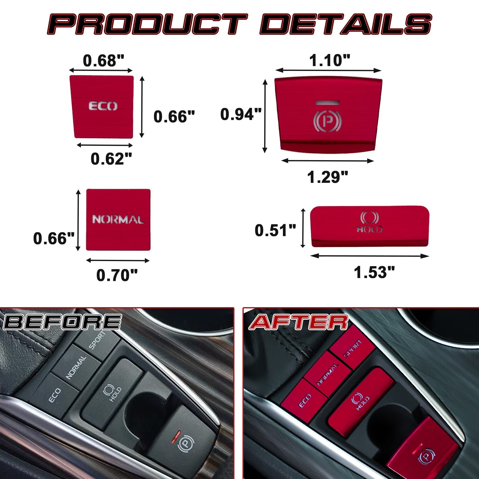 Xotic Tech 5X Race Red Aluminum Alloy Gear Shift Button Switch Frame Cover Trim Compatible with Toyota Camry 2018-2024
