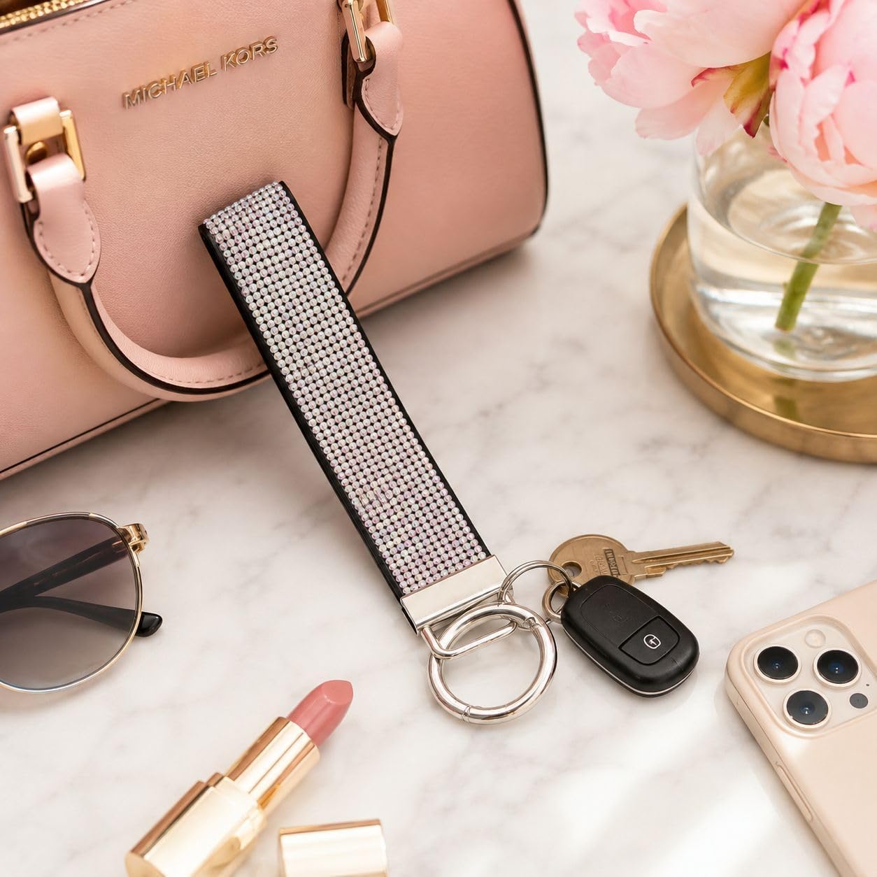 Bling Rhinestone Keychain Wristlet Cute Wrist Car Key Chain Holder Leather Keychains Fashion Gifts for Women image 5