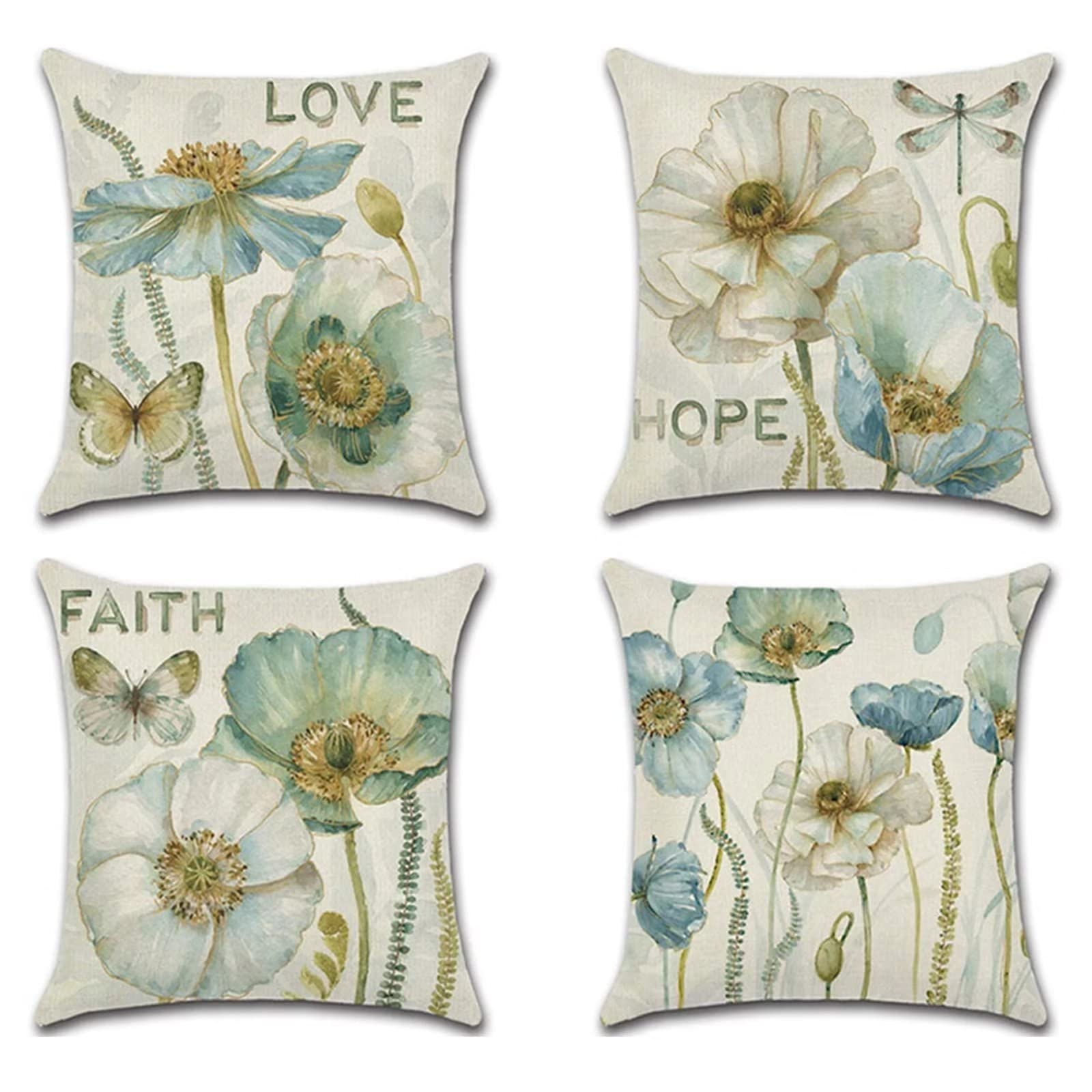 Cojines 60x60cm Hermosa Flor Azul Cojines Decorativos para Sofa Moderna Decorativa Cojín Juego de 4 para Decoración Hogar Soft Almohadas cuadradas Funda de Cojín D-3962