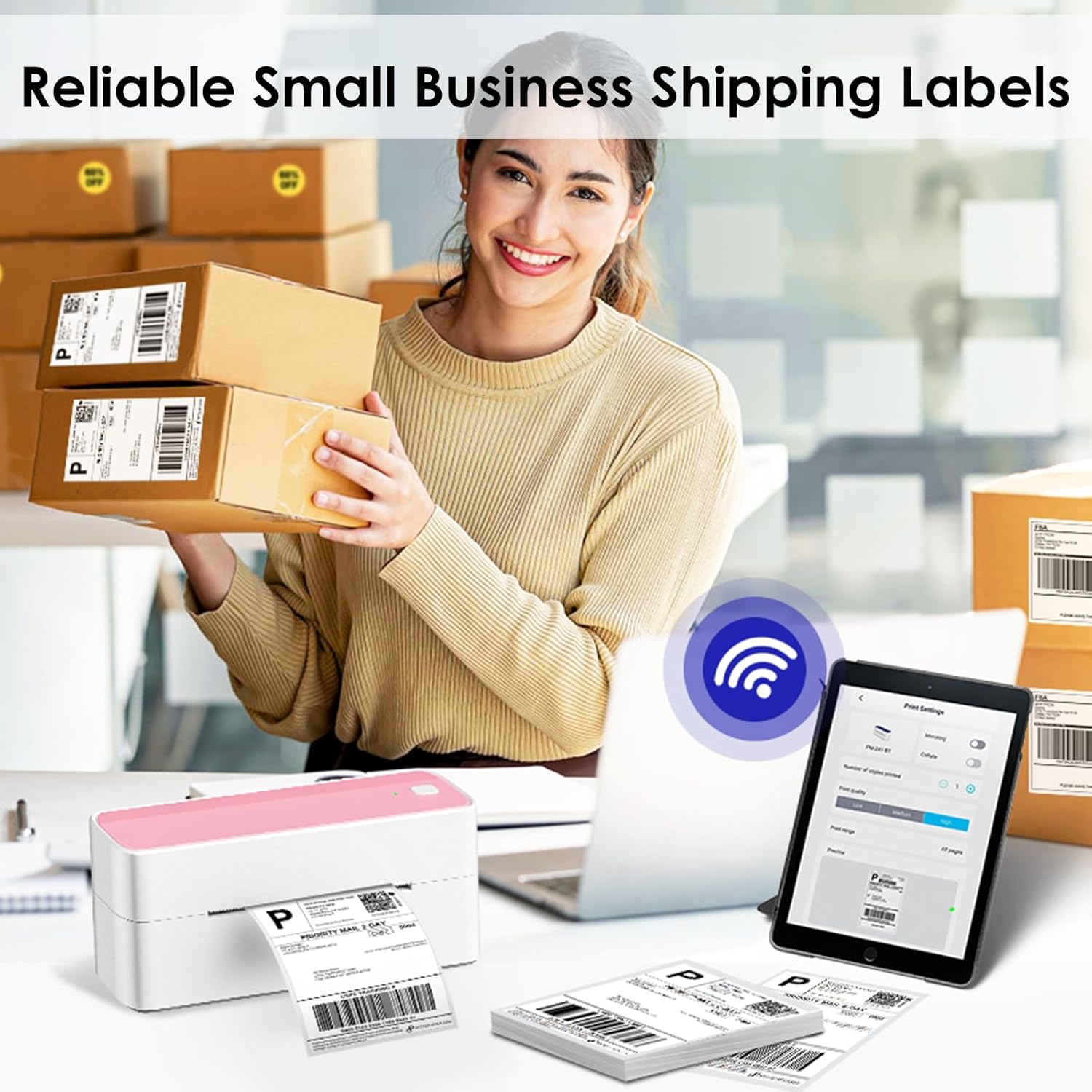 D520BT Bluetooth Shipping Label Printer&1000Pcs 4x6 Thermal Shipping Label for Small Business,Compatible with USPS, Shopify, Amazon, Tiktok