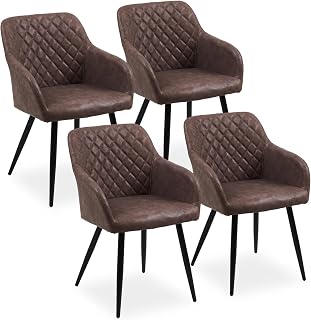 CLIPOP Silla de Comedor Juego de 4 Silla Tapizada de Imitación de Cuero Silla de Cocina Retro Silla de Brazo Silla de Salón con Patas de Metal (4, Cuero-marrón)