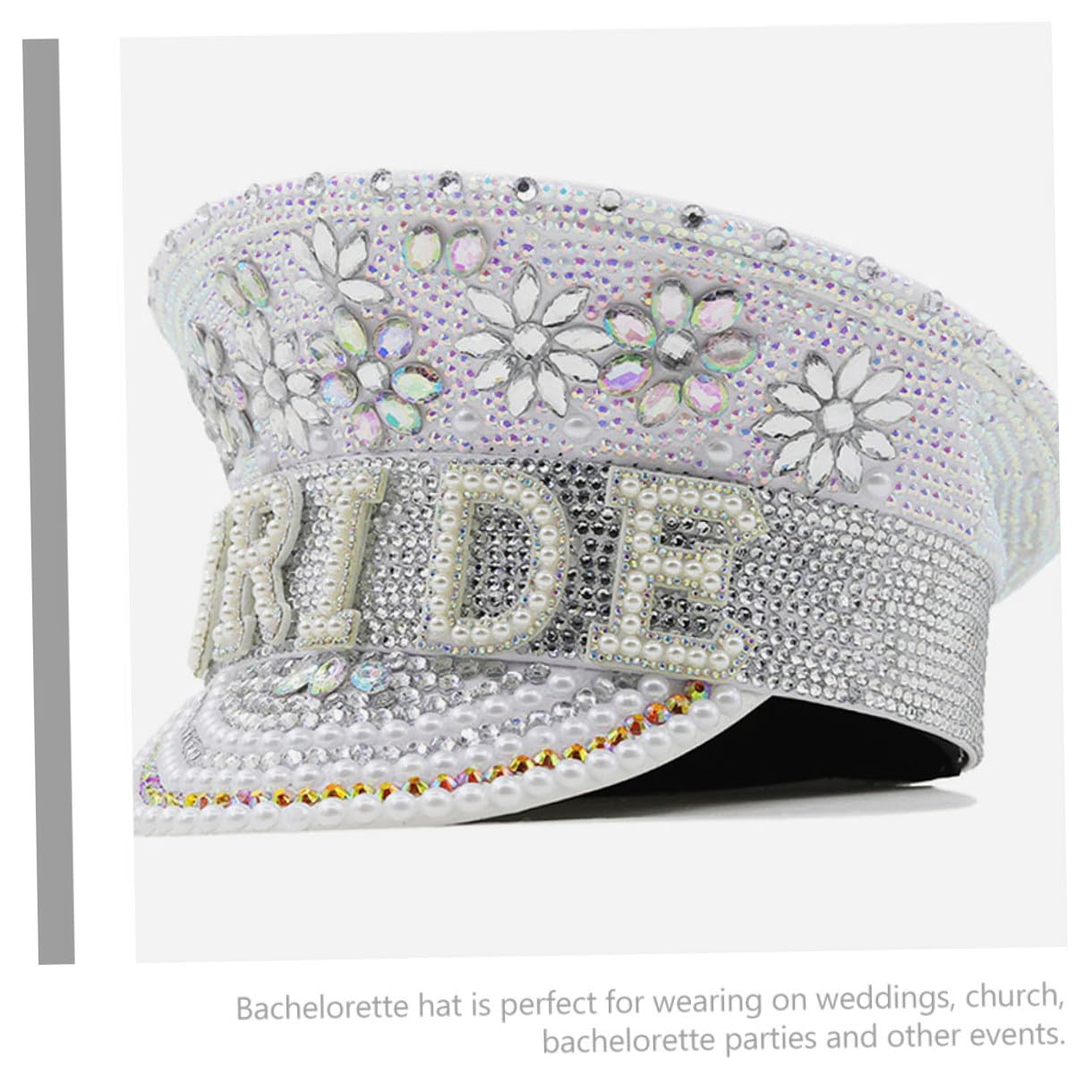 Sombrero para Novia Gemas de Imitación, Gorro Ajustable de Fiesta para Despedida de Soltera y Accesorios para Boda, Adecuado para Playa y Eventos Obsequios