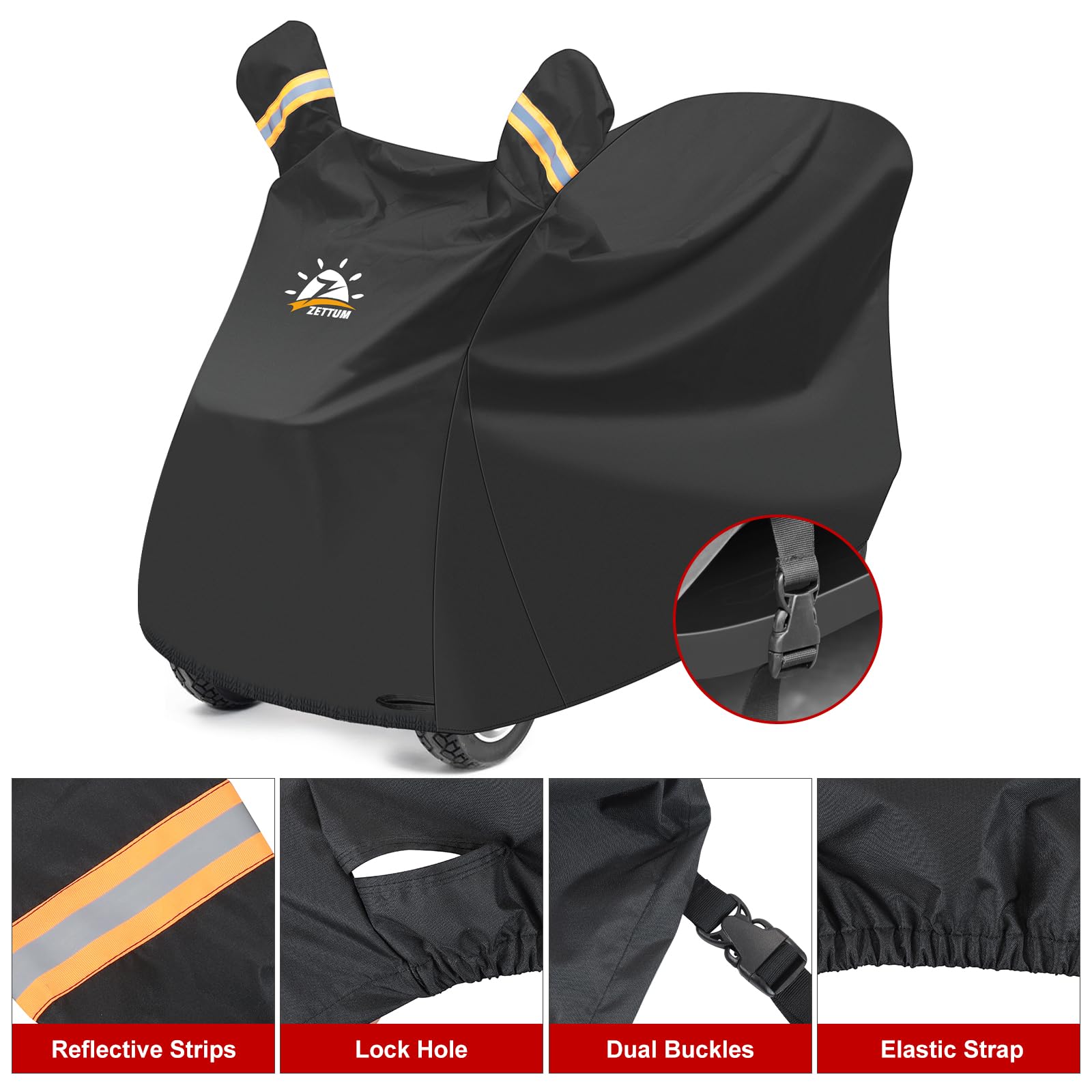 Zettum Mobility Scooter Cover 121 CM, 600D PU Scooter Rain Covers Heavy Duty & Waterproof - Image 3