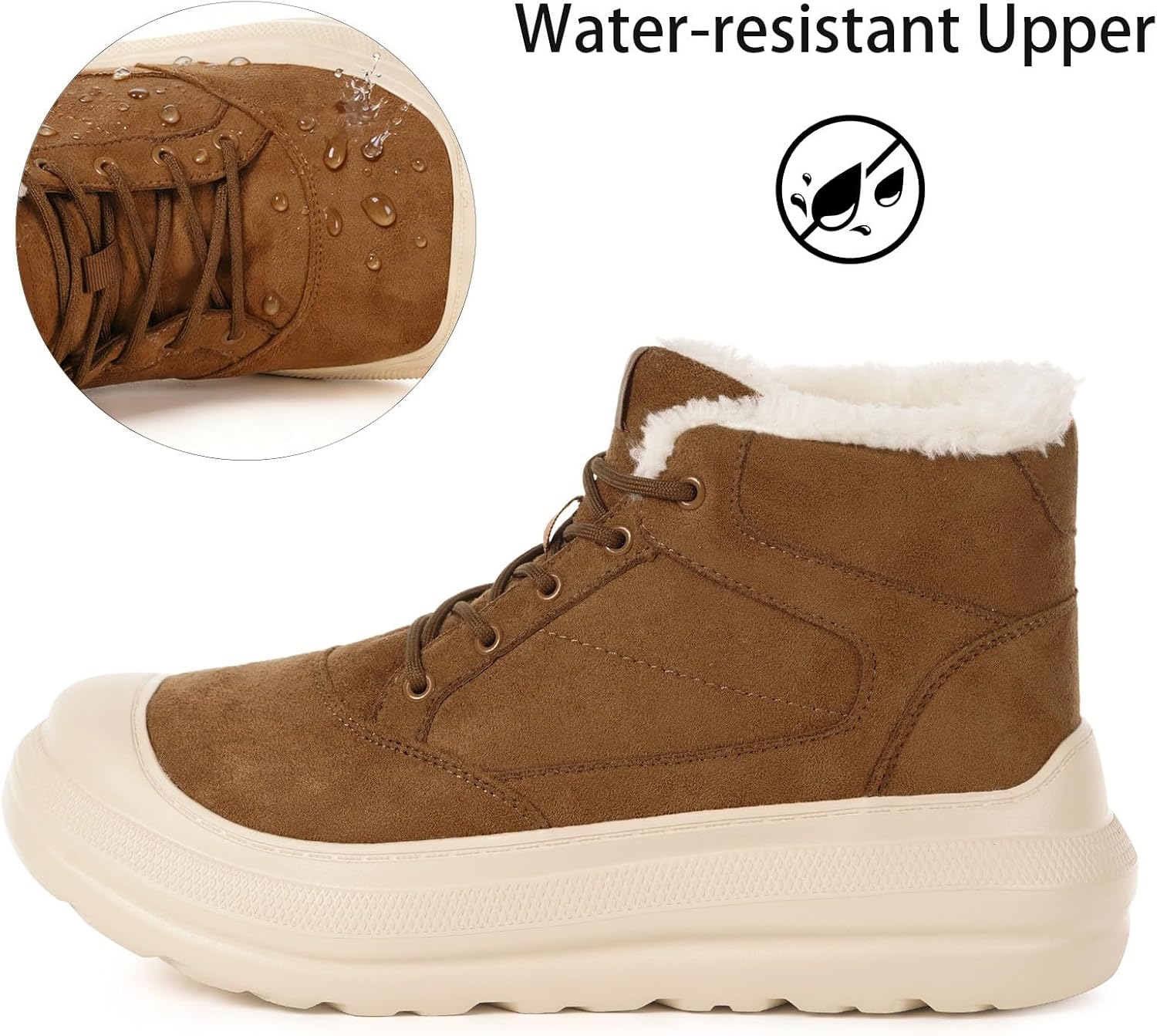 Eagsouni Womens Mens Winter Snow Boots Warm Fur Lined Ankle Booties Water Resistant Suede Leather Platform Shoes Lace Up Outdoor Sneakers - Image 3