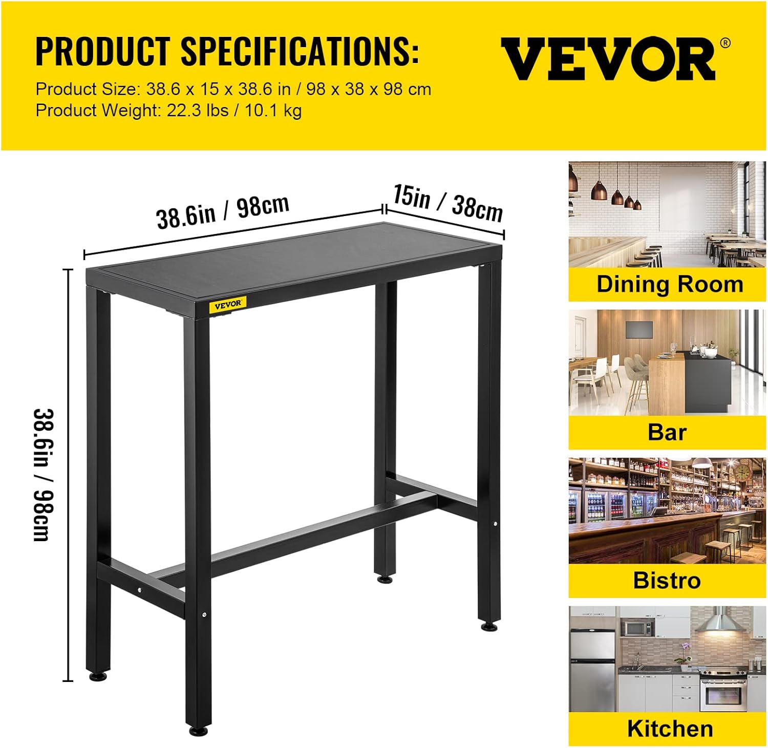 VEVOR Outdoor Bar Table, 38.6" L x 15" W x 38.6" H, Narrow Rectangular Height Pub Tables, Sturdy Metal Frame Tall Table Counter with Adjustable Feet, for Patio, Balcony, Dinning Room, Bistro, Garden : Everything Else