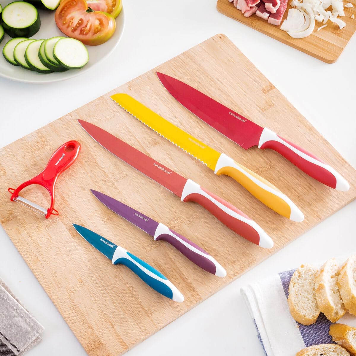 Ceramic Knife Set with Peeler, Scissors, and Integrated Cutting Board InnovaGoods