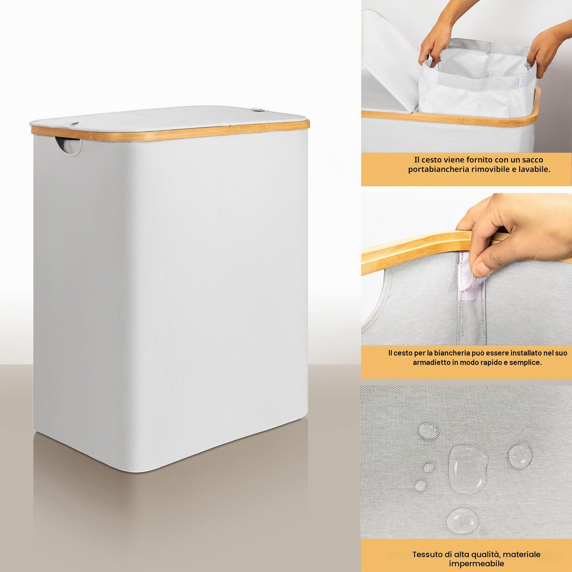 ADEL DREAM Cesto Portabiancheria con Coperchio a 2 Scomparti Portabiancheria Cesti beige 140L