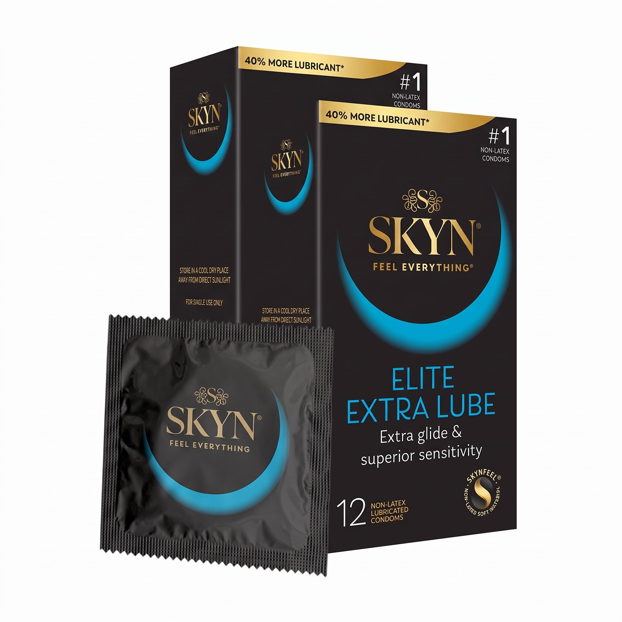 SKYN Elite Condoms, Latex-Free, Lubricated | Ultra-Thin | Extra Lube | 12 Count | Pack of 2