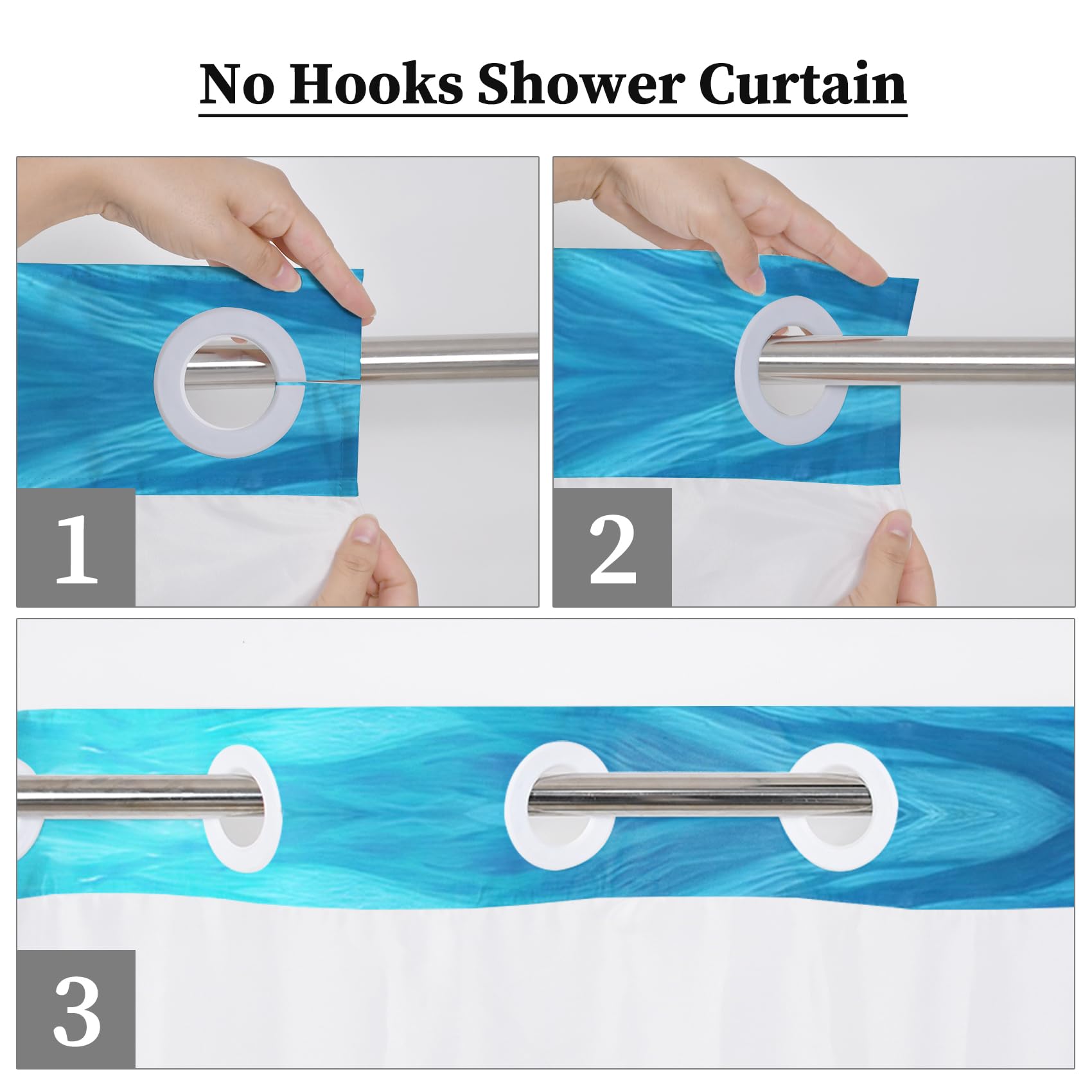 Rideau de Douche 180x210cm sans Crochets avec Doublure à Clipser Motif Monde sous-Marin Double épaisseur imperméable décoratif avec fenêtre Transparente.