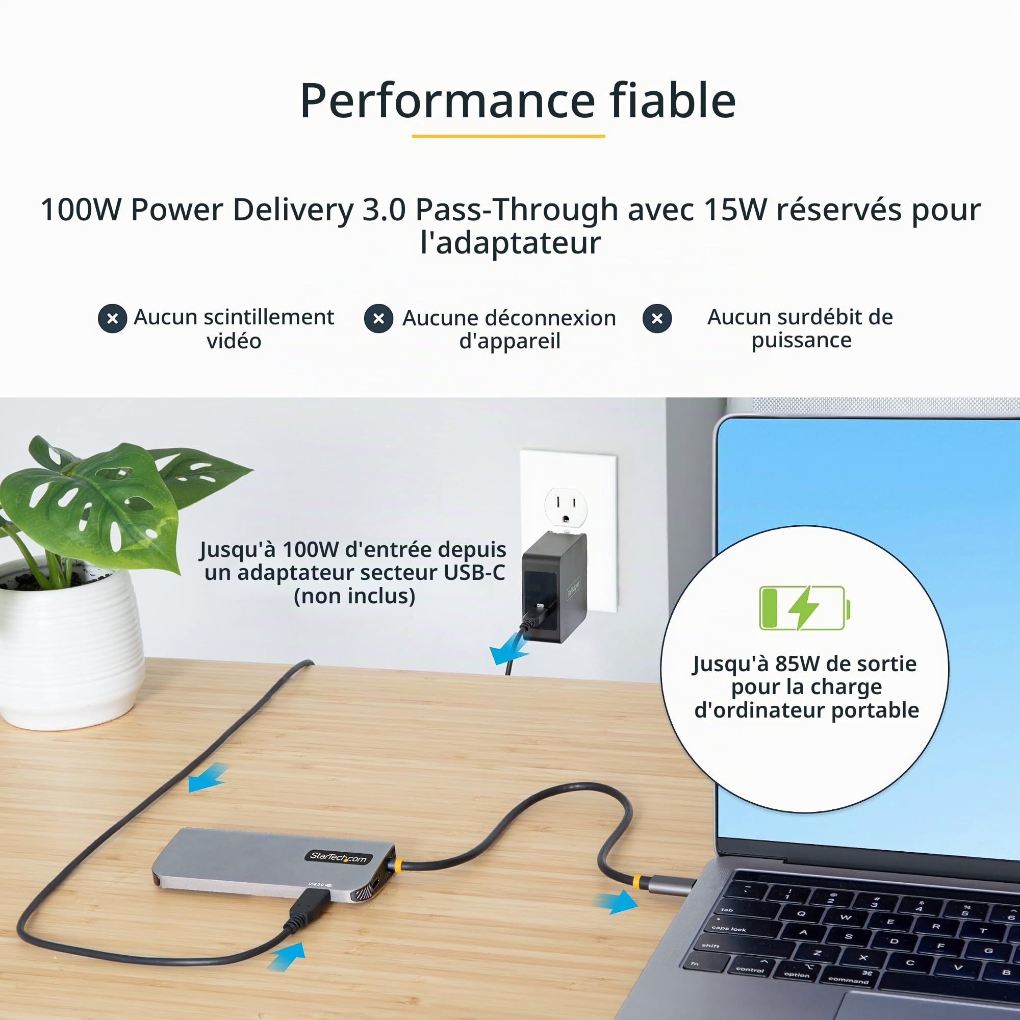 StarTech Hub USB-C 6-en-1, HDMI 4K HDR10, 3x USB-A 5Gbps, GbE, 100W