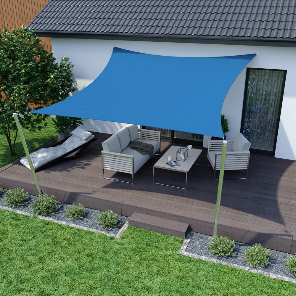 jarolift Sonnensegel Quadrat, Wasserabweisend, Sonnenschutz Sichtschutz für Terrasse Garten Balkon, Polyestergewebe, 300 x 300 cm, Azurblau Sport & Freizeit
