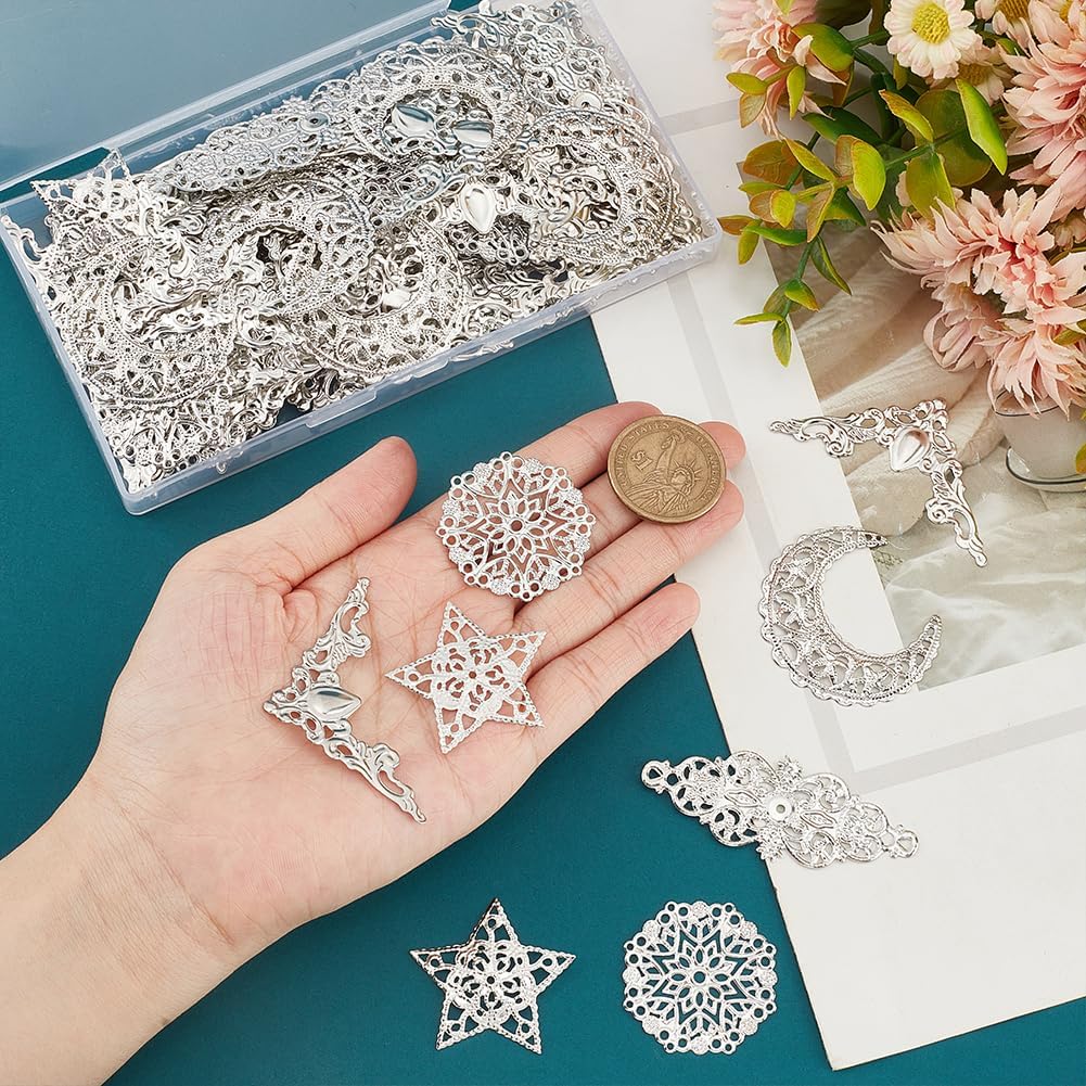 PH PandaHall Filigree Connector Charms Corner Protectors Embellishments Hollow Triangle Wrap Connector with Flower Filigree Pendant Links Resin Fillers for Jewelry Making - Image 3