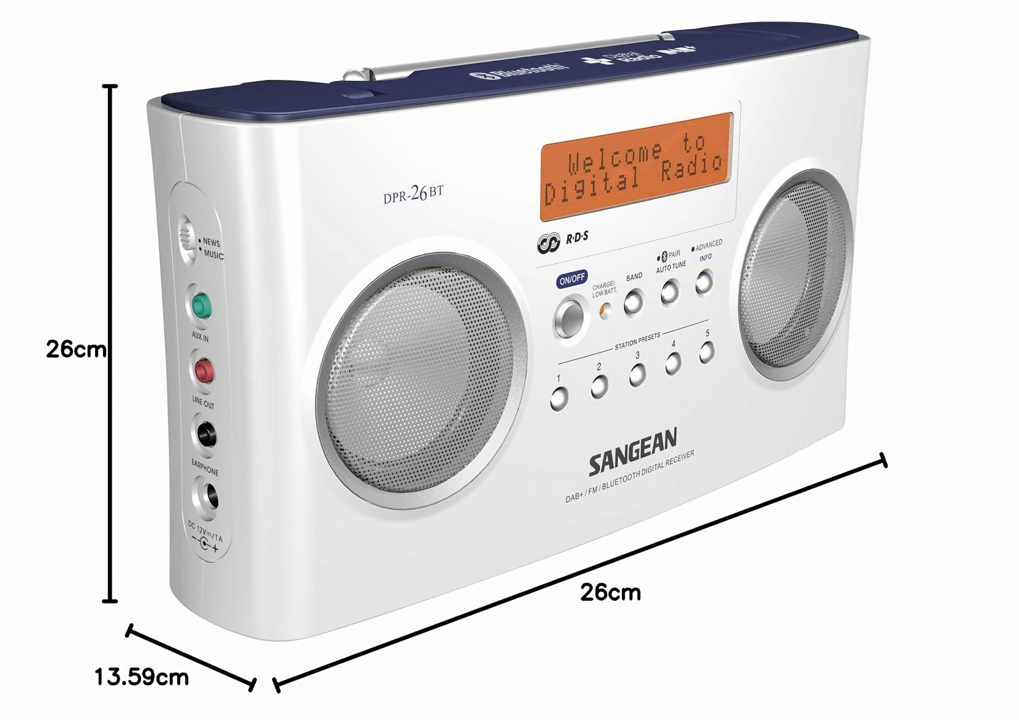 Sangean DPR-26BT - Radio (Portátil, Digital, DAB+, FM, 2W, 6,35 cm (2.5"), LCD) Negro