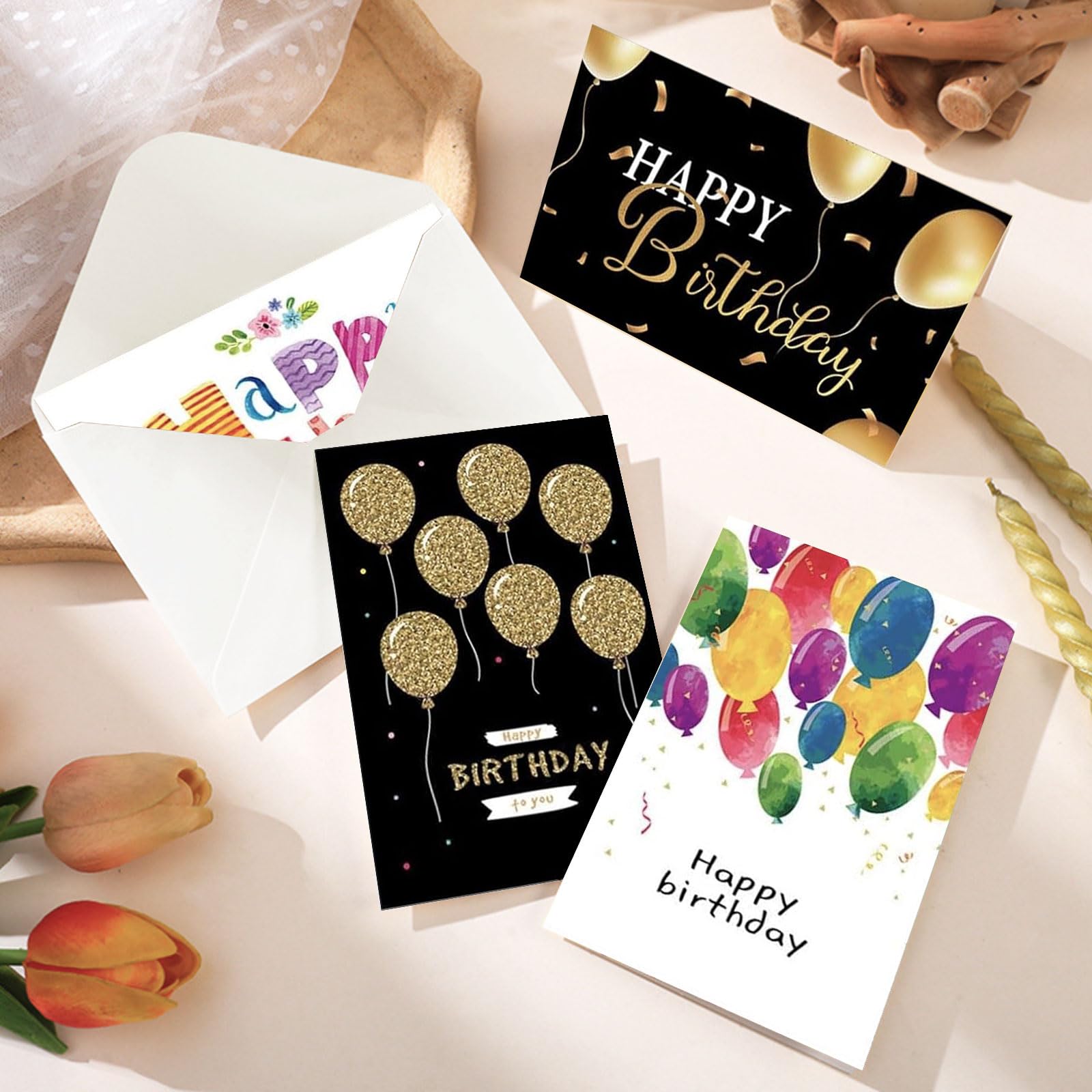 Lot de 24 Cartes d'anniversaire avec Enveloppe et Autocollants, Carte de Vœux Anniversaire Femme Homme Enfants