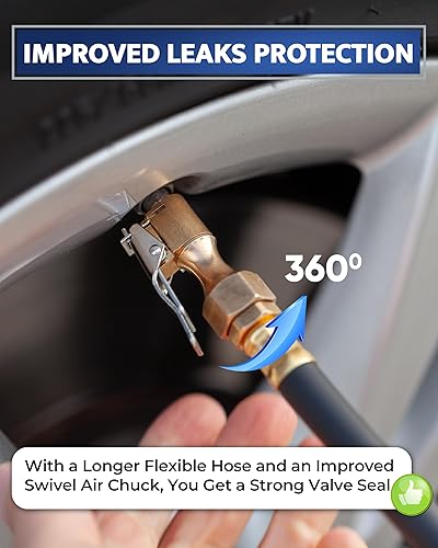 Miniatura 4 de Inflador de neumáticos con manómetro y manguera más larga, portabrocas de aire más preciso y resistente con medidor para compresor de aire,