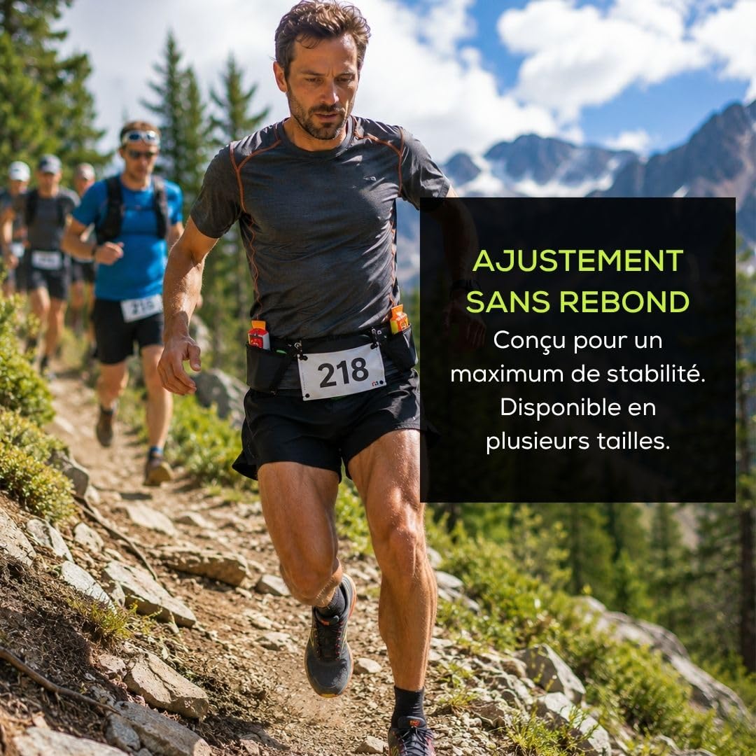 Ceinture Running Femme et Homme Unisexe, Ceinture Course à Pied et Trail avec Porte-Bâtons et Porte-Dossard, Poche Zippée Sécurisée pour Smartphone (M-L)
