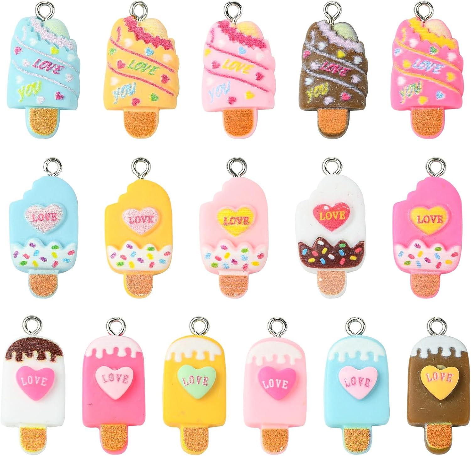 LiQunSweet 80 pcs 16 Styles Colorful Popsicle Theme Resin Charms Sweet Ice Cream Dessert Imitation Food Charms for DIY Jewelry Bracelet Necklace Earring Craft Keychain Accessory