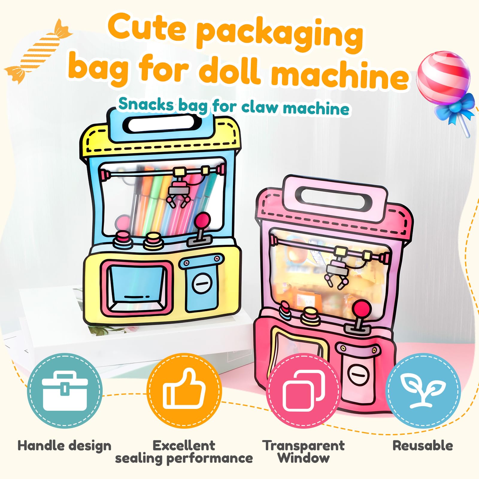 50Pcs Gift Bags with Handles Kids Party Bags Goodie Bag Plastic Candy Cookie Storage Packaging Seal Party Favor Bag for Candy Snacks Birthdays,Weddings, Sweets, Christmas, Baby Showers(18x24.5x6 CM) - Image 4