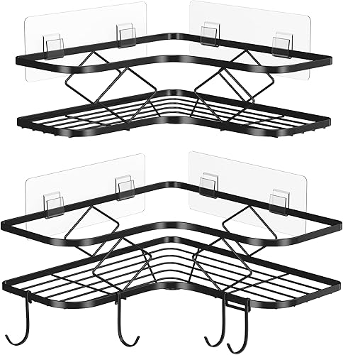 Miniatura 9 de Kadolina Paquete de 2 estantes adhesivos de ducha para baño, organizador de ducha de acero inoxidable, estantes de ducha para ducha interior, sin